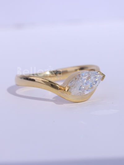 1.0CT Marquise Cut Curved Unique Solitaire Engagement Ring
