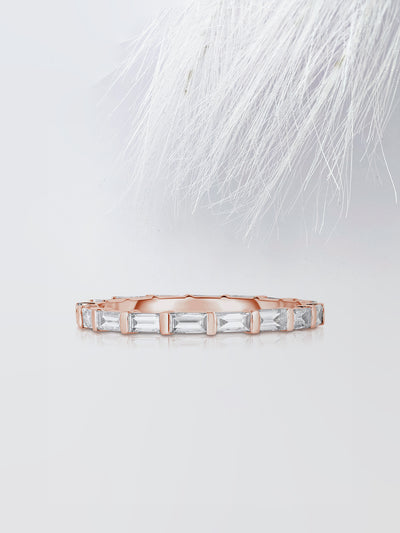 Baguette Cut Bar Eternity Diamond Wedding Band For Women