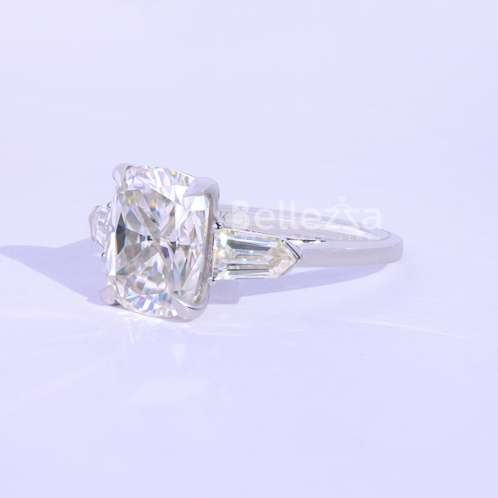 4.0CT Elongated Cushion Cut Three Stone Engagement Ring - Ready To Ship