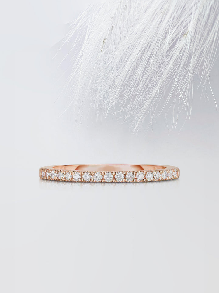 Round Cut Half Eternity Diamond Wedding Band, Anniversary Gift For Her