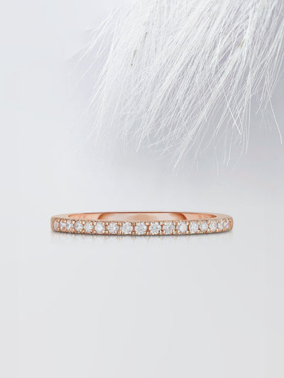 Round Cut Half Eternity Diamond Wedding Band, Anniversary Gift For Her