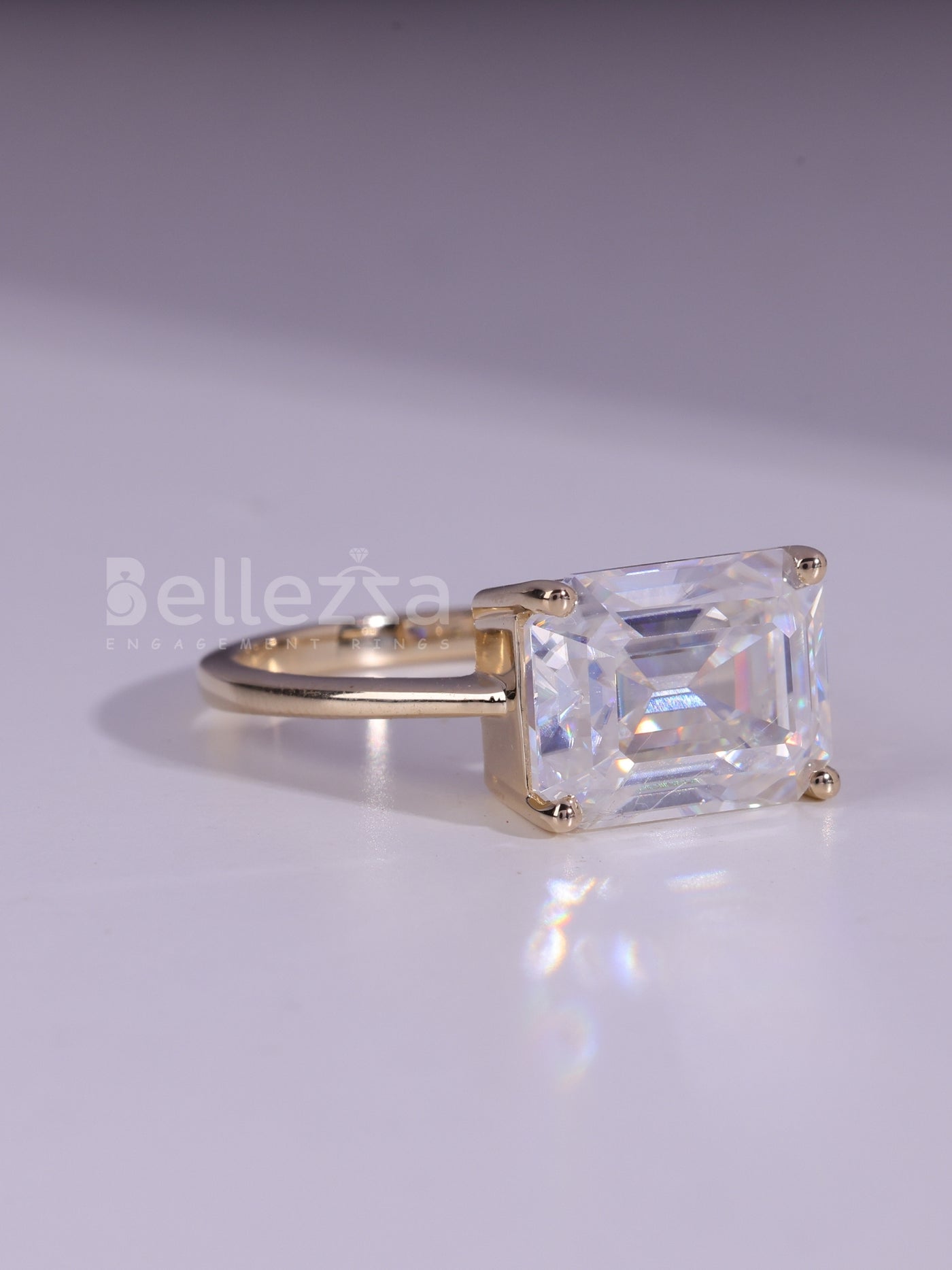 3.0CT East West Emerald Cut Solitaire Engagement Ring