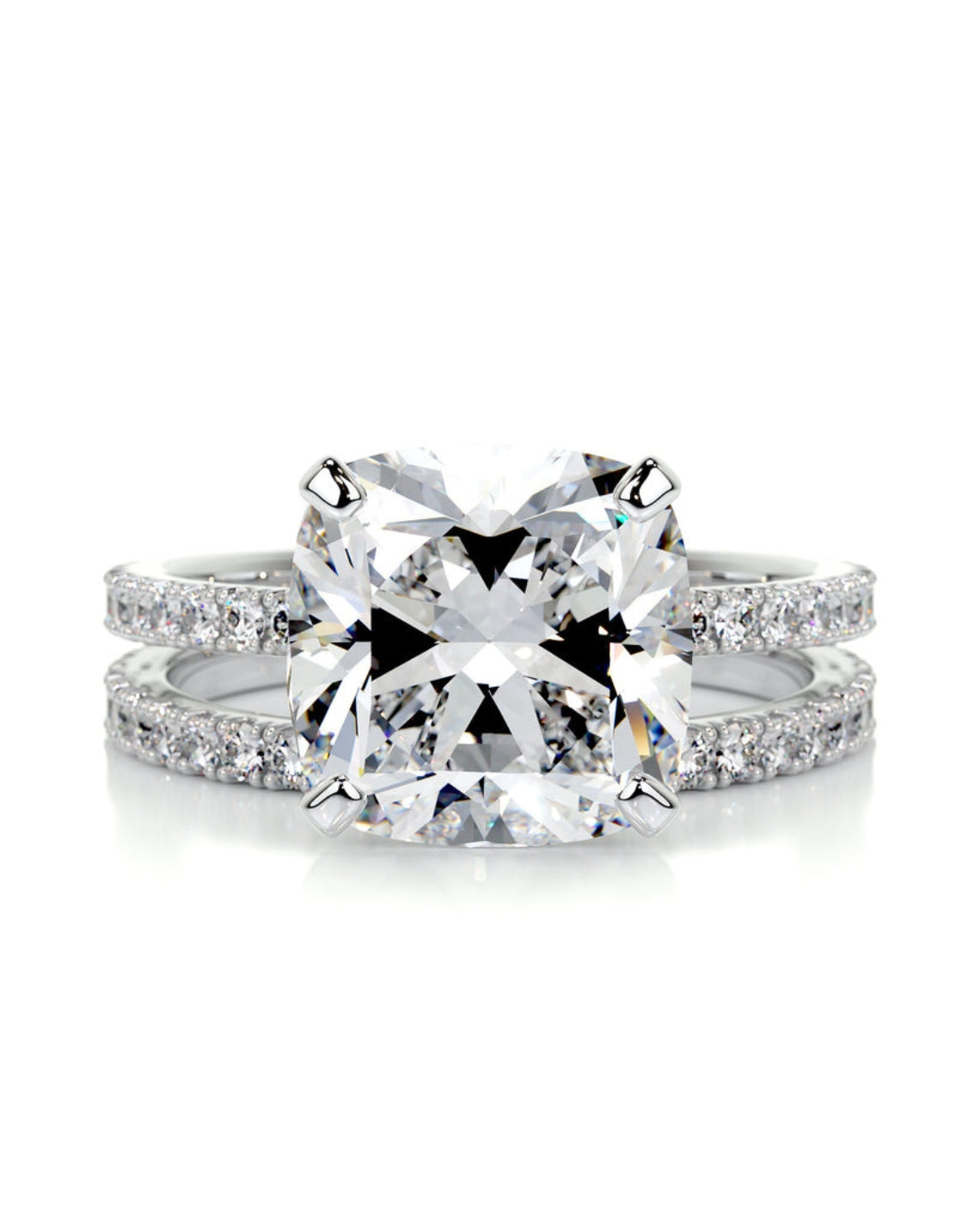 3.0 CT Cushion Solitaire & Pave Setting F-VS CVD Diamond Bridal Set