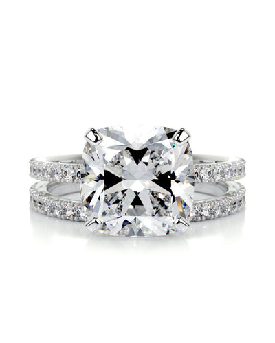 3.0 CT Cushion Solitaire & Pave Setting F-VS CVD Diamond Bridal Set