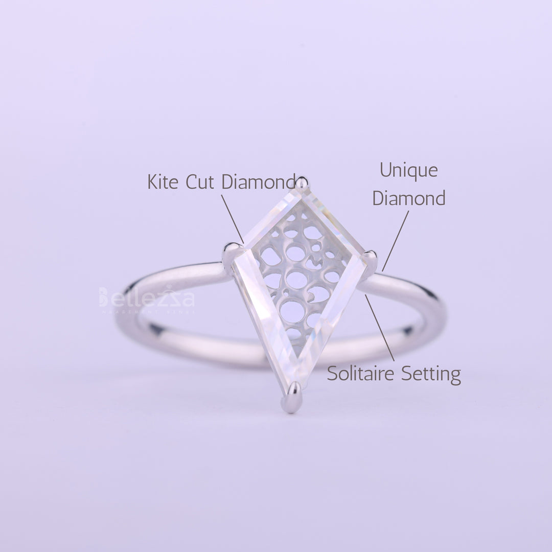 1.0CT Kite Cut Diamond Solitaire Moissanite Engagement Ring