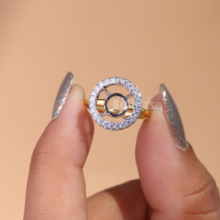 Round Cut Halo Diamond Semi Mount Engagement Ring - Ready To Ship