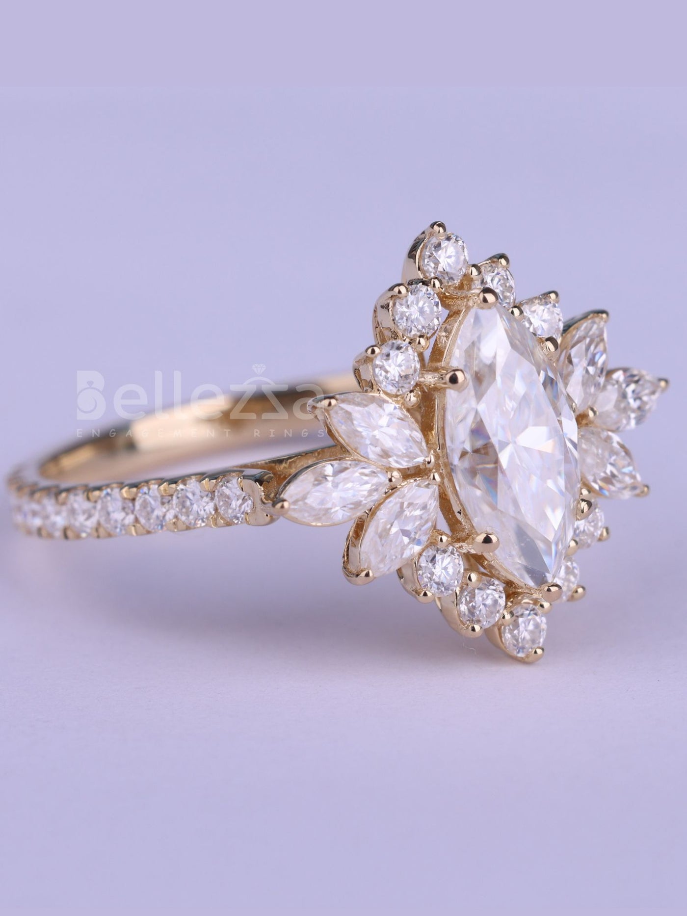 1.50CT Marquise Cut Cluster Diamond Moissanite Engagement Ring