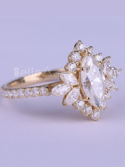 1.50CT Marquise Cut Cluster Diamond Moissanite Engagement Ring