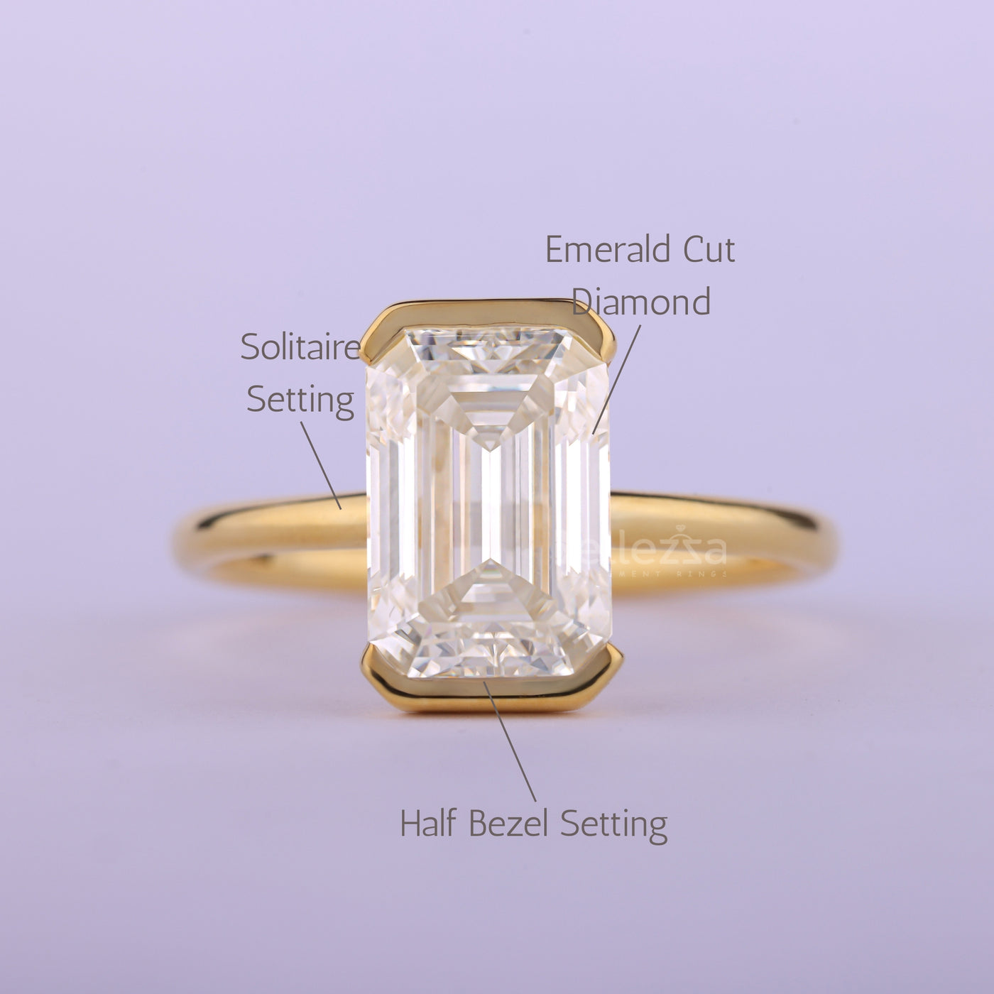1.50CT Emerald Cut Half Bezel Set Solitaire Engagement Ring