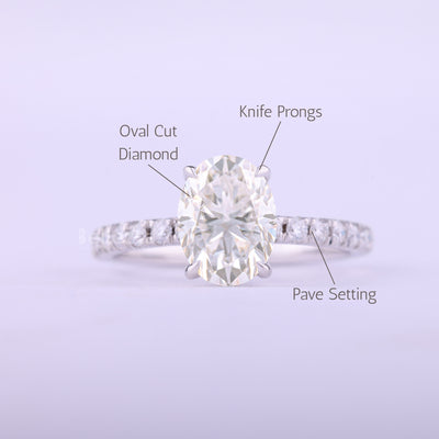 1.0CT Oval Cut Pave Setting Moissanite Engagement Ring