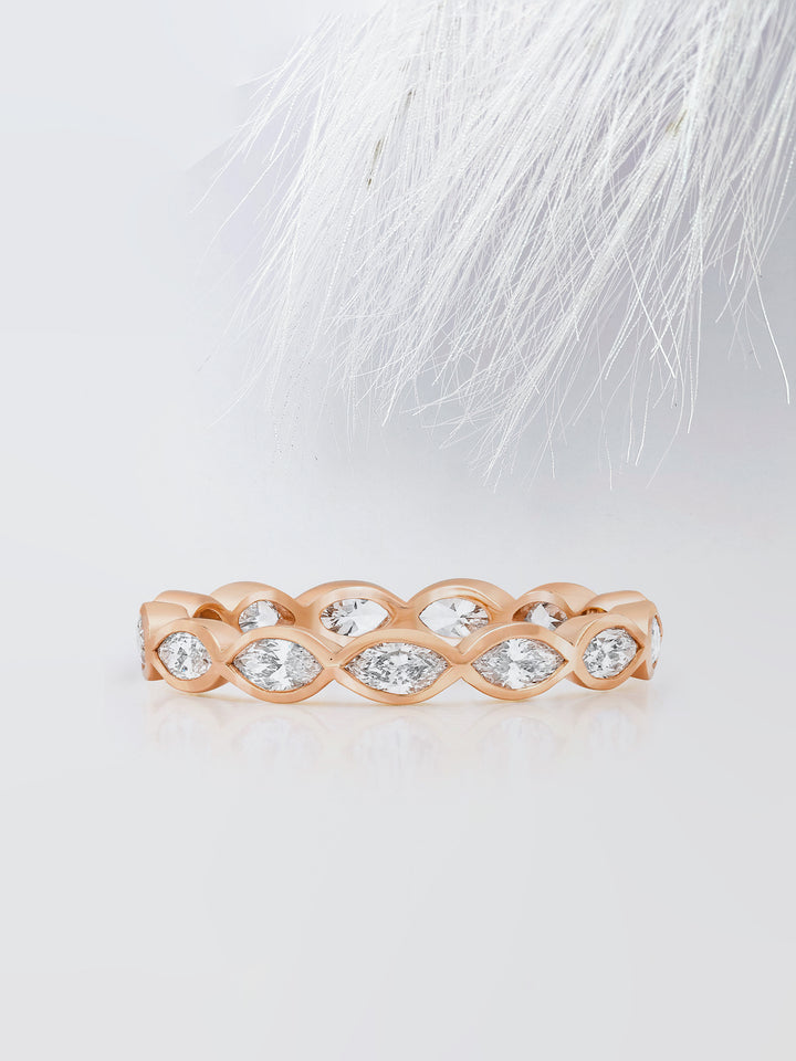 Marquise Cut Bezel Diamond Wedding Band For Women