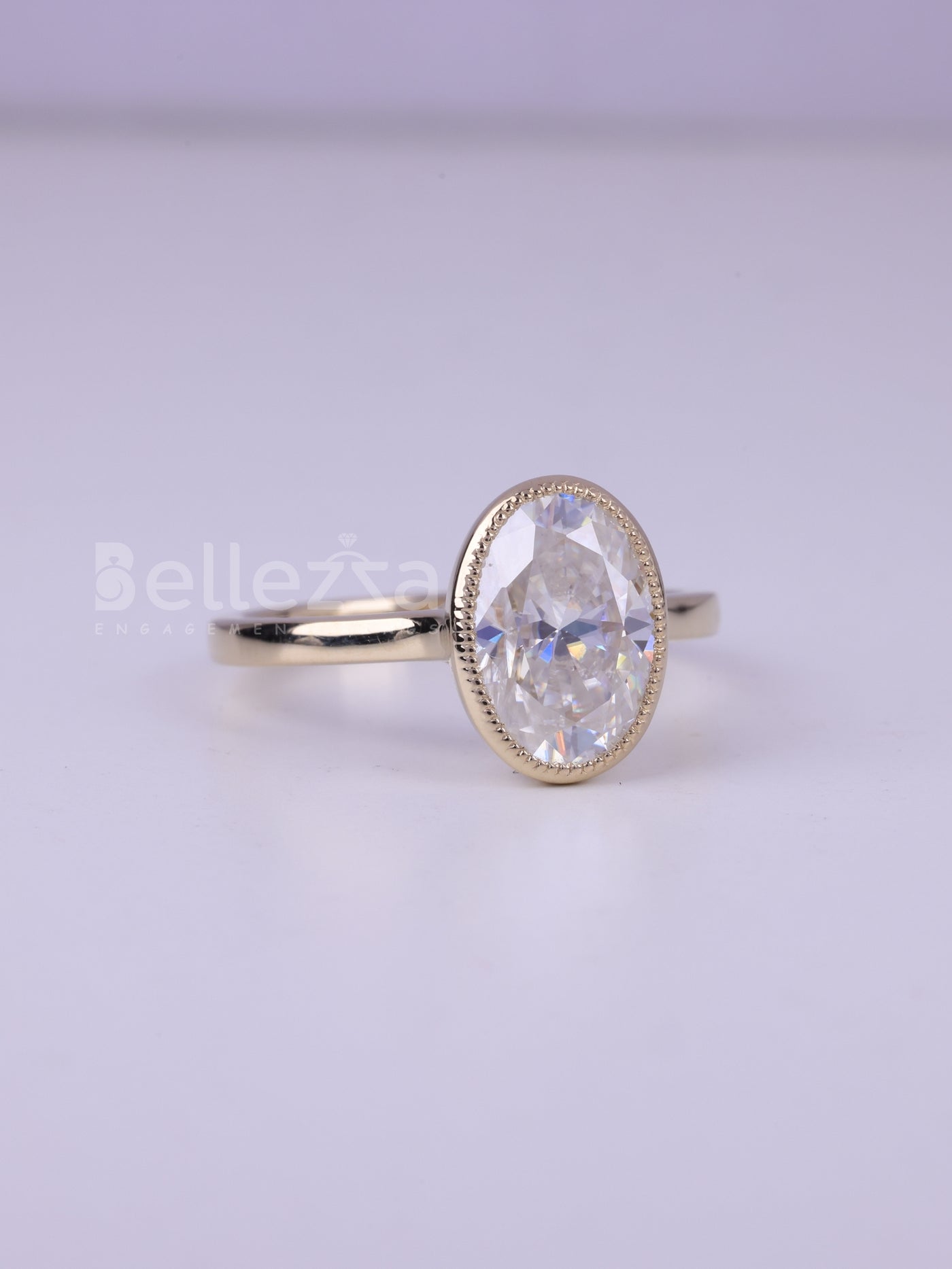 2.0CT Oval Cut Bezel Setting Moissanite Engagement Ring