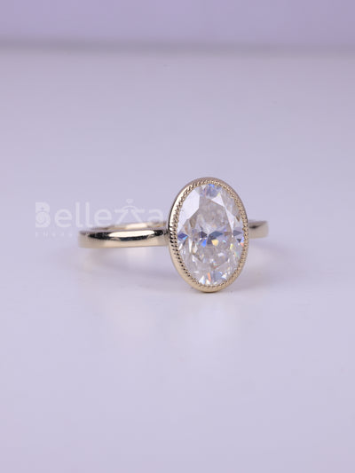 2.0CT Oval Cut Bezel Setting Moissanite Engagement Ring