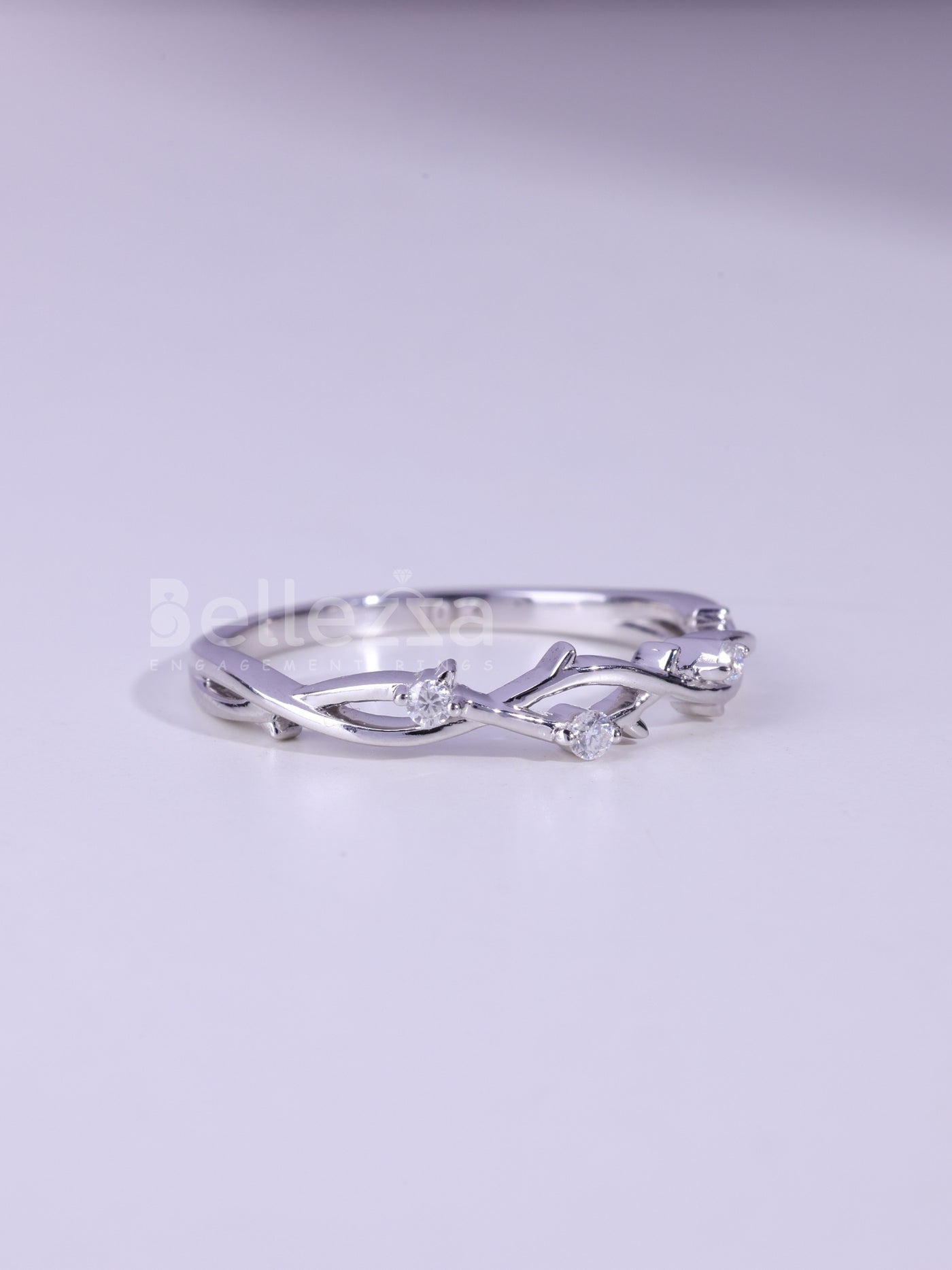 Round Brilliahnt Cut Nature Inspired Moissanite Wedding Band