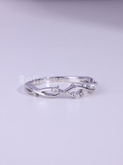 Round Brilliahnt Cut Nature Inspired Moissanite Wedding Band