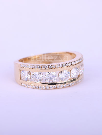 Round Cut Channel Set Half Eternity Wedding Band