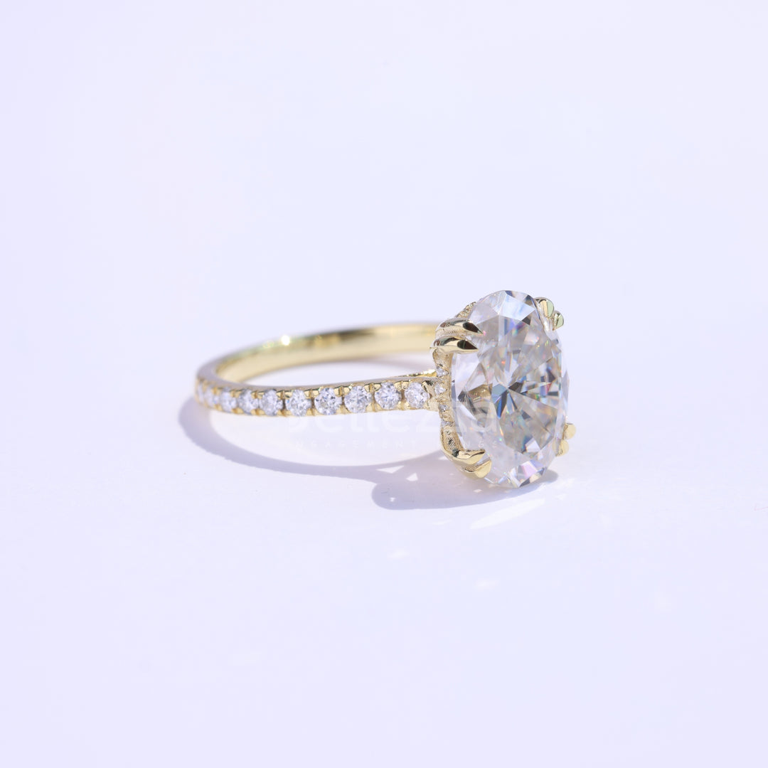 1.50CT Oval Cut Diamond Pave Setting Moissanite Engagement Ring
