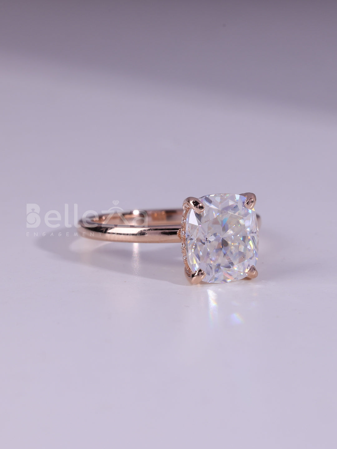 1.0CT Cushion Cut Diamond Hidden Halo Moissanite Engagement Ring