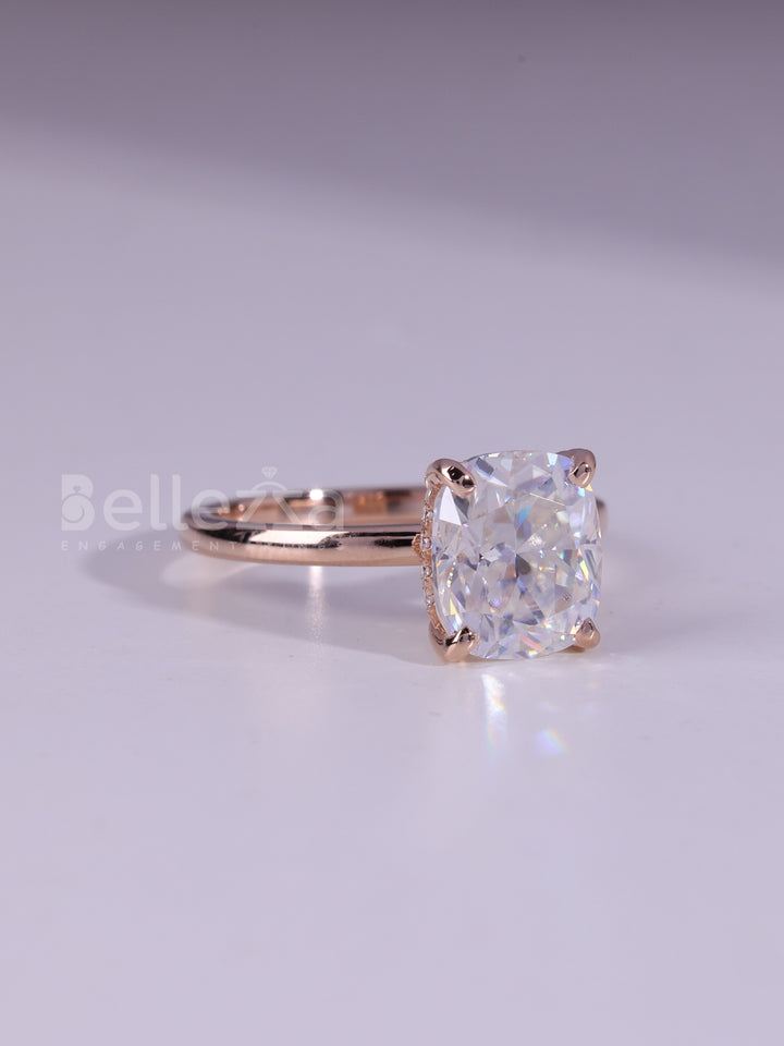 1.0CT Cushion Cut Diamond Hidden Halo Moissanite Engagement Ring