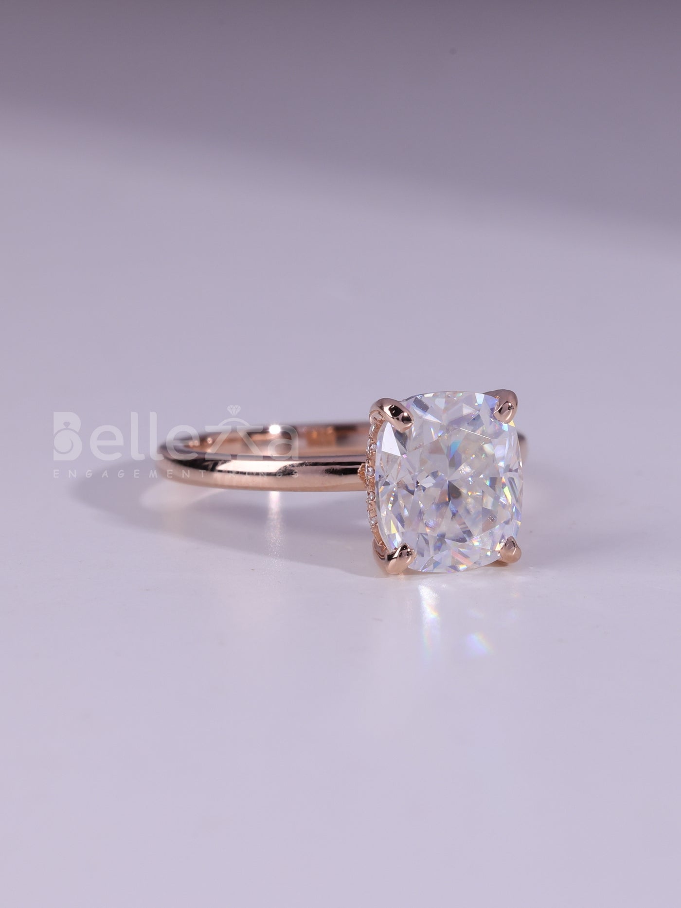 1.0CT Cushion Cut Diamond Hidden Halo Moissanite Engagement Ring