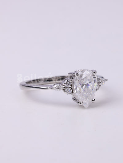 1.50CT Pear Cut Cluster Diamond Engagement Ring