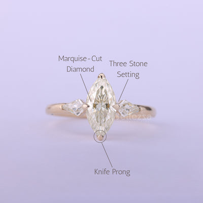 1.50CT Marquise Cut Moissanite Three Stone Engagement Ring