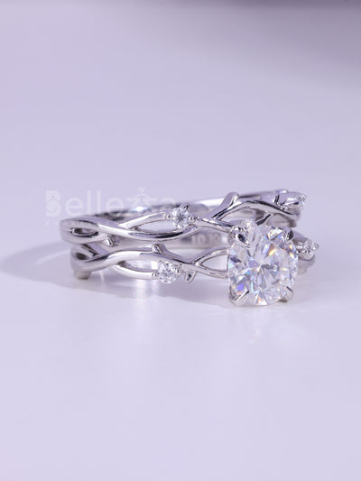 1.0CT Round Cut Diamond Nature Inspired Bridal Ring Set