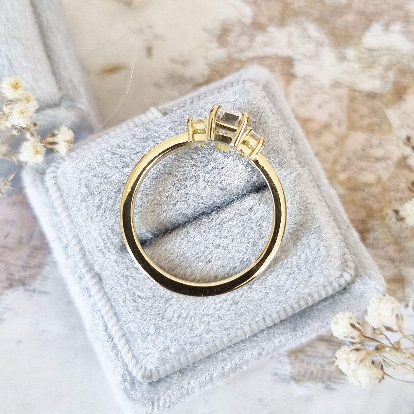 1.10 CT-3.10 CT Emerald Three Stone Lab Grown Diamond Engagement Ring