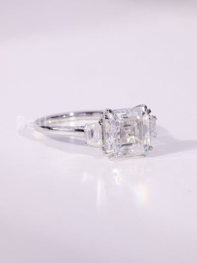 2.0CT-4.0CT Asscher Cut Three Stone Moissanite Engagement Ring