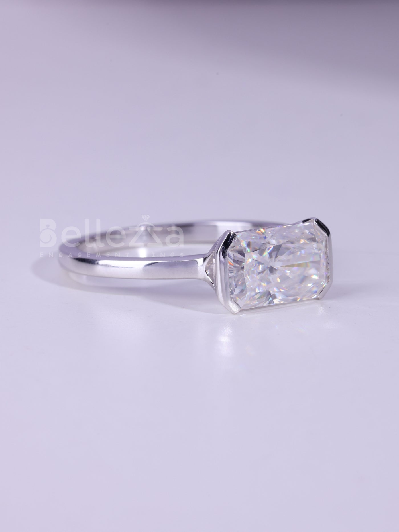 2.0CT Radiant Cut Half Bezel Setting Moissanite Engagement Ring