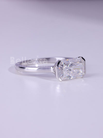 2.0CT Radiant Cut Half Bezel Setting Moissanite Engagement Ring