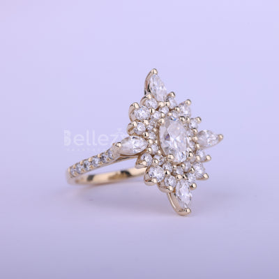 1.0CT Oval Cut Halo Cluster Diamond Moissanite Engagement Ring