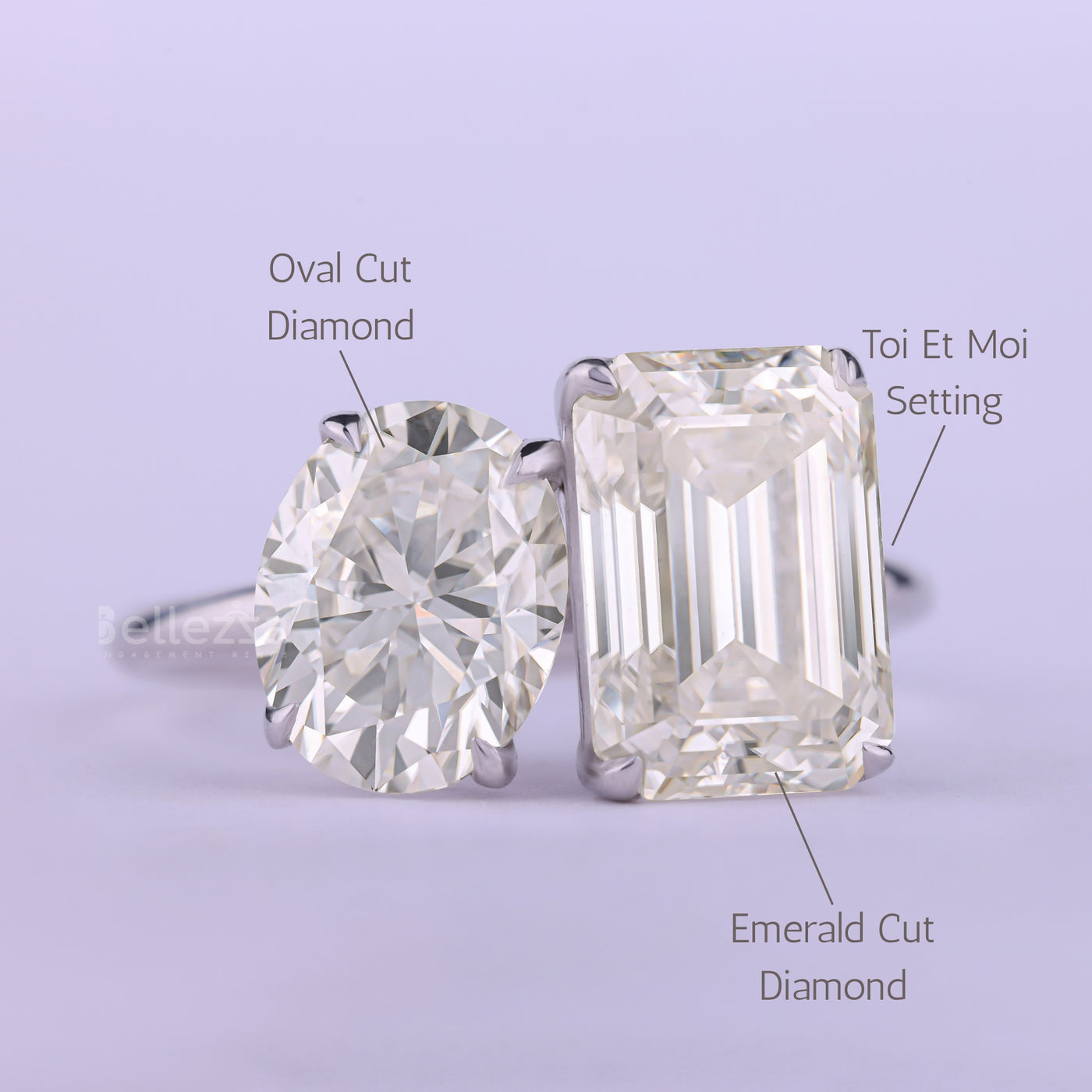 1.50CT Emerald & Oval Cut Diamond Moissanite Toi Et Moi Engagement Ring