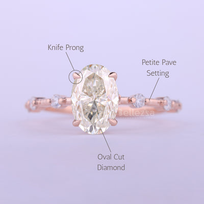 1.0CT Oval Cut Petite Pave Setting Moissanite Engagement Ring