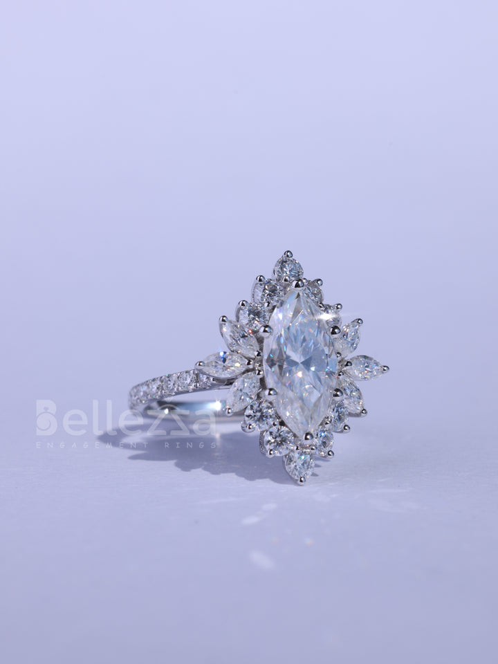1.50CT Marquise Cut Cluster Diamond Moissanite Engagement Ring