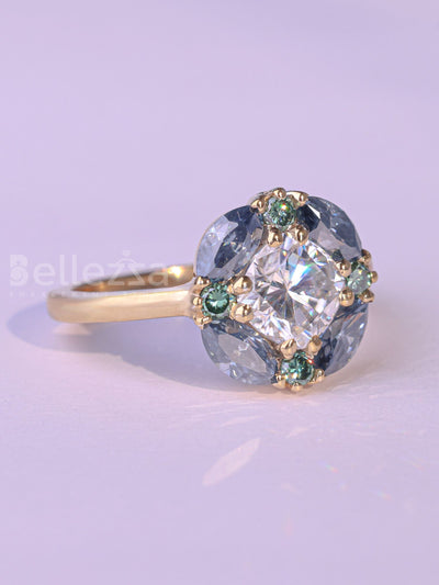 1.0CT Round cut Diamond Unique Halo Moissanite Engagement Ring