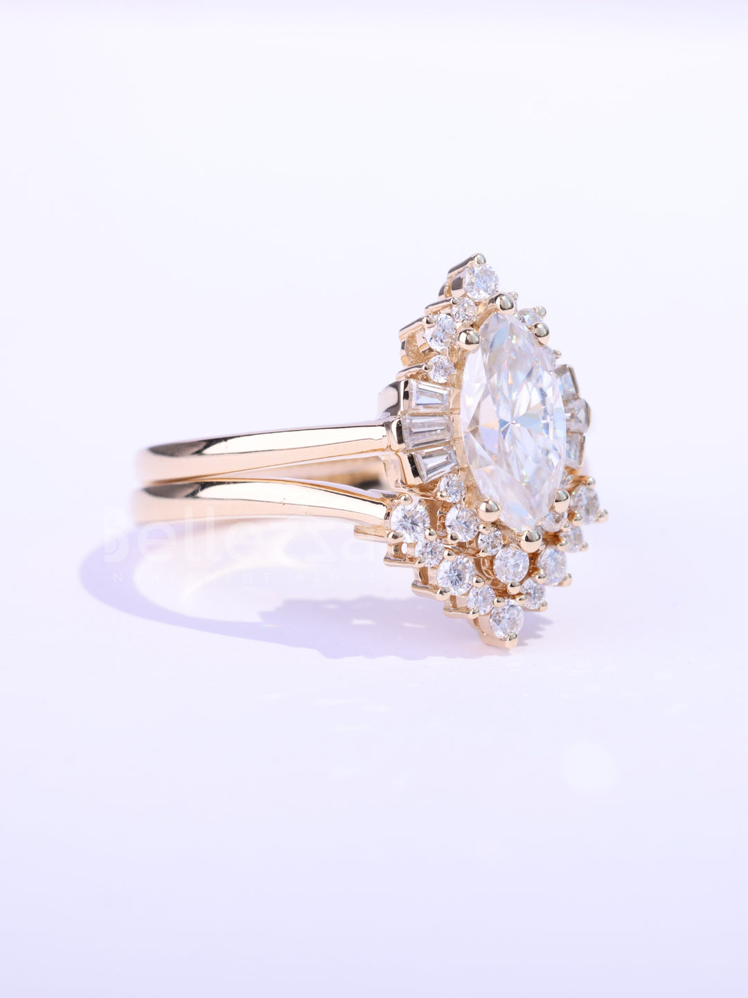 1.0CT Marquise Cut Cluster Diamond Moissanite Bridal Ring Set