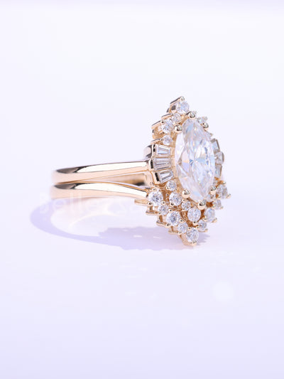 1.0CT Marquise Cut Cluster Diamond Moissanite Bridal Ring Set