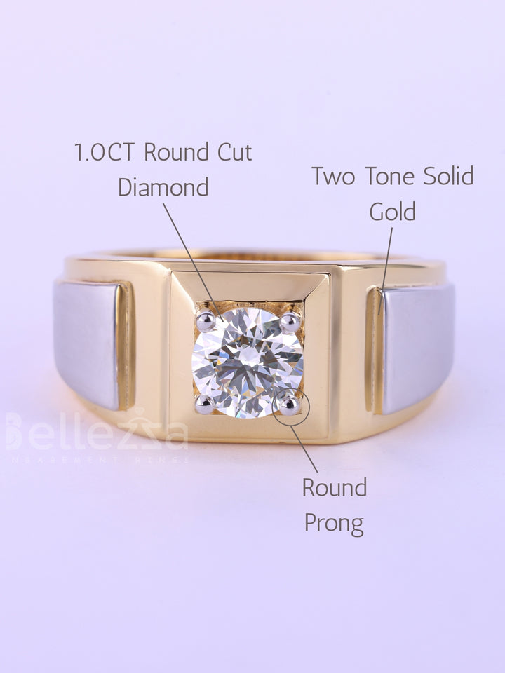 1.0CT Round Cut Two Tone Solitaire Men's Engagement Ring