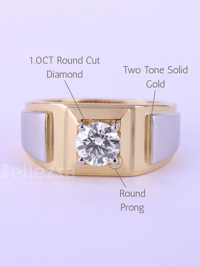 1.0CT Round Cut Two Tone Solitaire Men's Engagement Ring