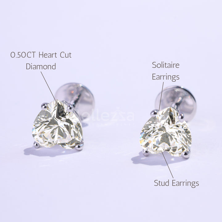 2.0CTW Heart Cut Solitaire Moissanite Stud Earrings