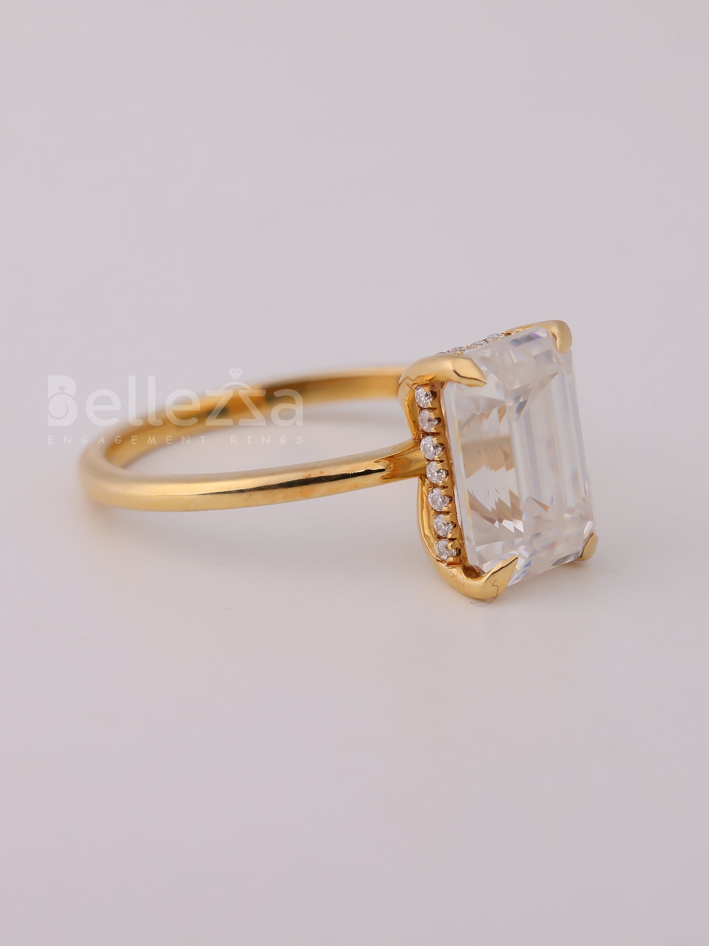 2.0CT Emerald Cut Diamond Hidden Halo Moissanite Engagement Ring