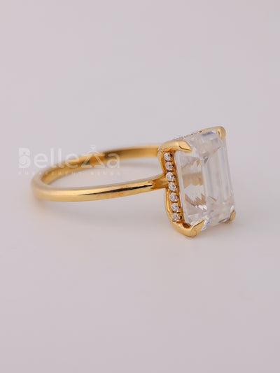 2.0CT Emerald Cut Diamond Hidden Halo Moissanite Engagement Ring