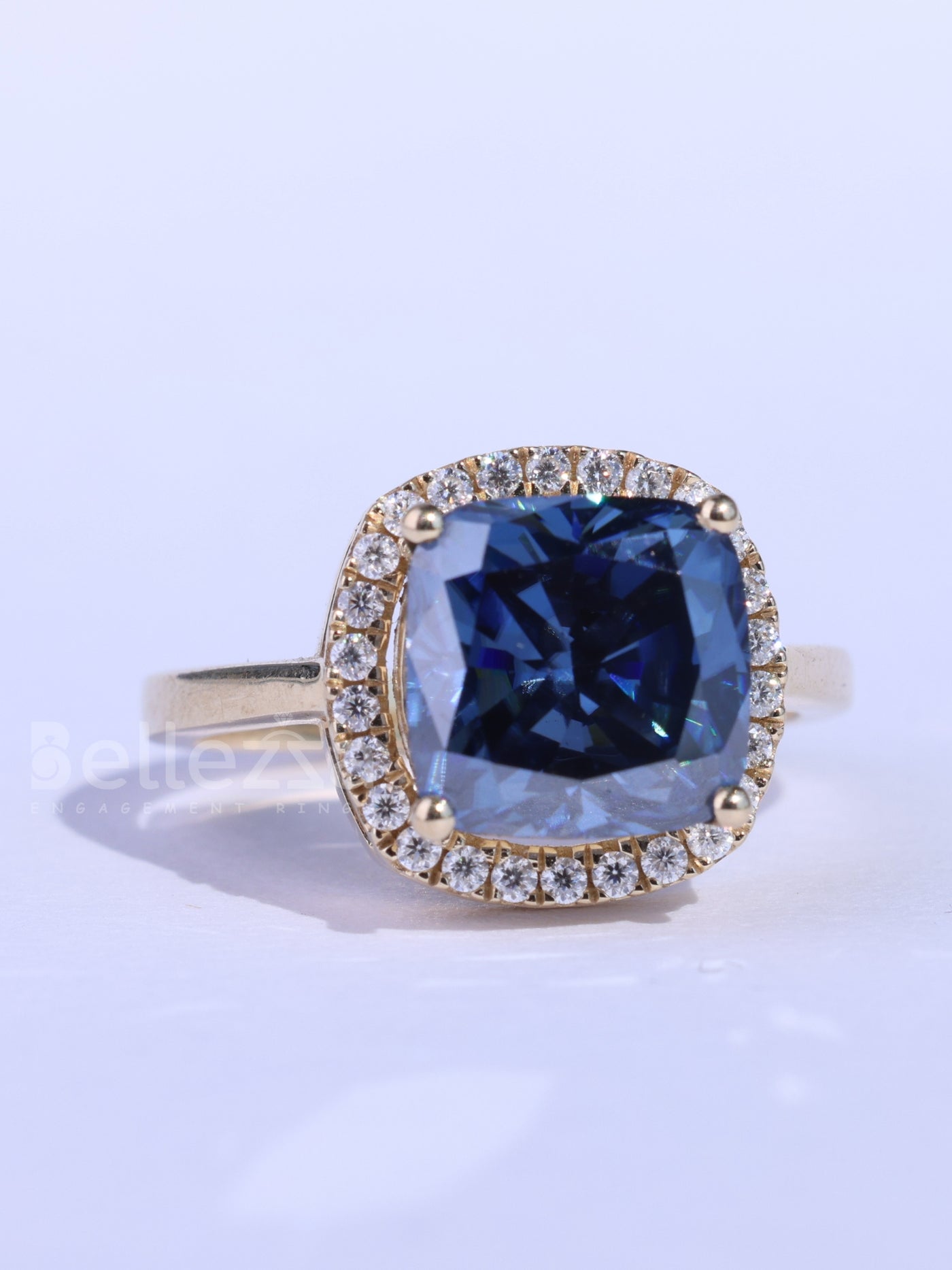 2.0CT Cushion Cut Sapphire Gemstone Halo Engagement Ring