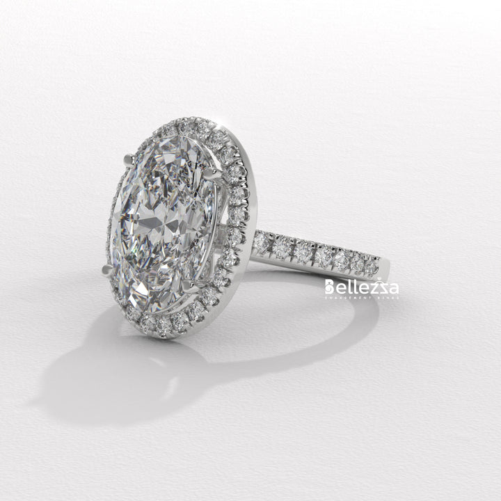 3.0-3.50CT Oval Cut CVD Diamond Halo Pave Setting Engagement Ring