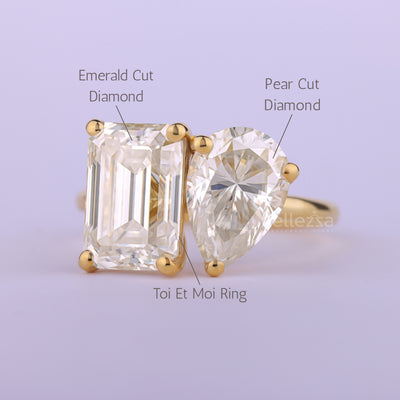 2.0CTW Emerald & Pear Toi Et Moi Engagement Ring For Her