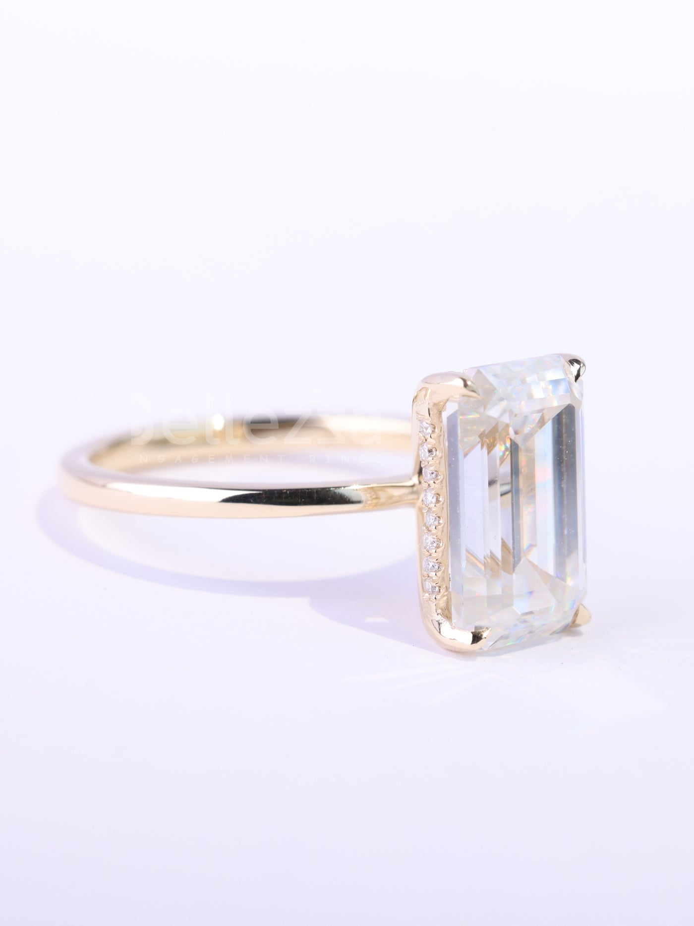 1.50CT Elongated Emerald Cut Hidden Halo Engagement Ring