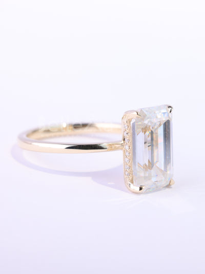 1.50CT Elongated Emerald Cut Hidden Halo Engagement Ring