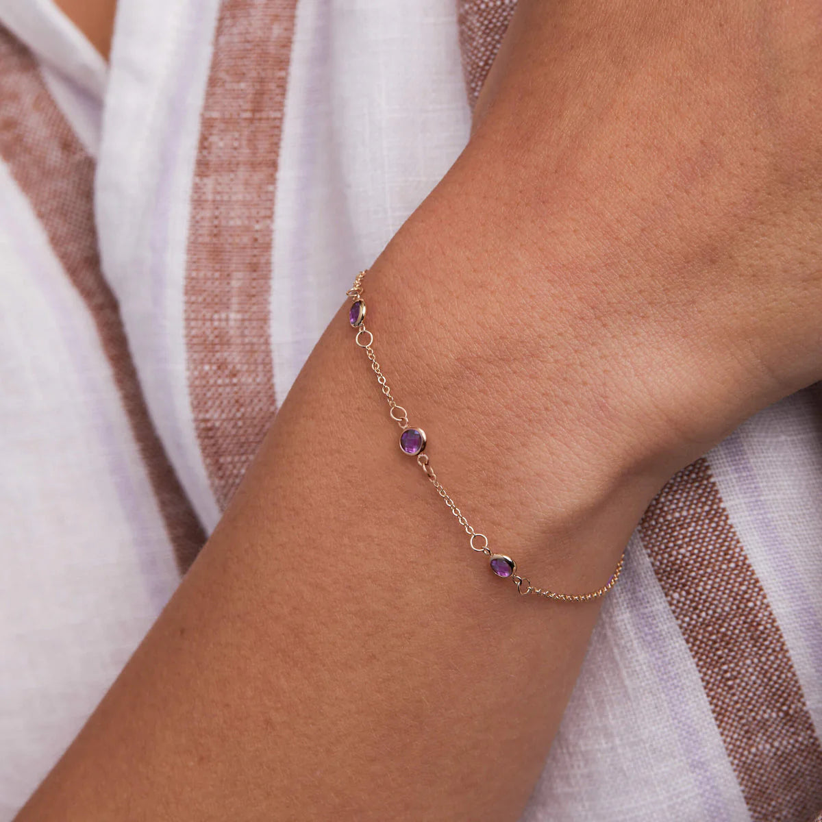 2.25TCW Round Three Strone Amethyst February Birthstone Moissanite Bracelets