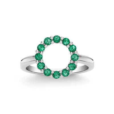 1.92TCW Round Diamond Open Moissanite Emerald Birthstone Wedding Ring